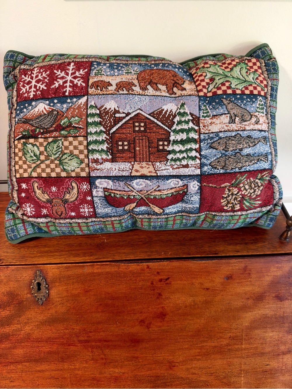 Vintage rustic cabin tapestry throw pillow